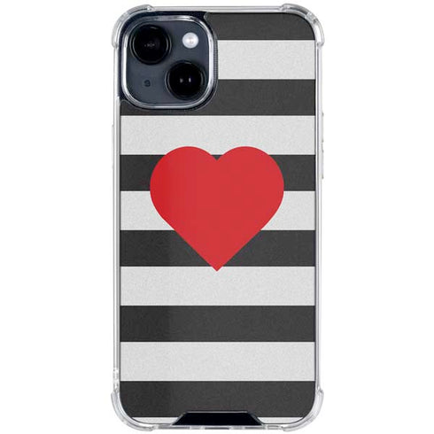 Black And White Striped Heart iPhone 15 Clear Case