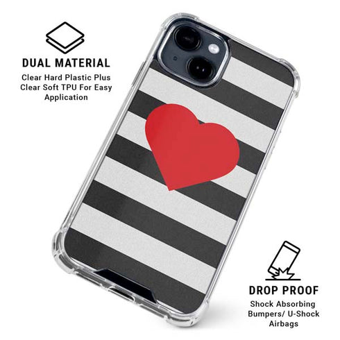 Black And White Striped Heart iPhone 15 Clear Case