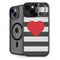 Black And White Striped Heart iPhone 15 Kickstand Case