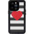 Black And White Striped Heart iPhone 15 Pro Waterproof Case