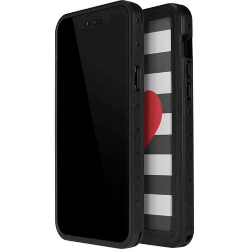 Black And White Striped Heart iPhone 15 Pro Waterproof Case