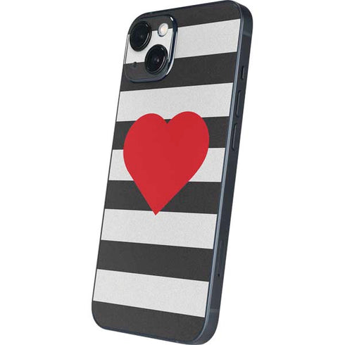 Black And White Striped Heart iPhone 15 Skin