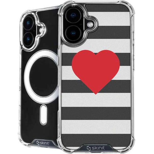 Black And White Striped Heart iPhone 16 MagSafe Case