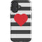 Black And White Striped Heart iPhone 16 Plus Impact Case