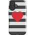 Black And White Striped Heart iPhone 16 Plus Impact Case
