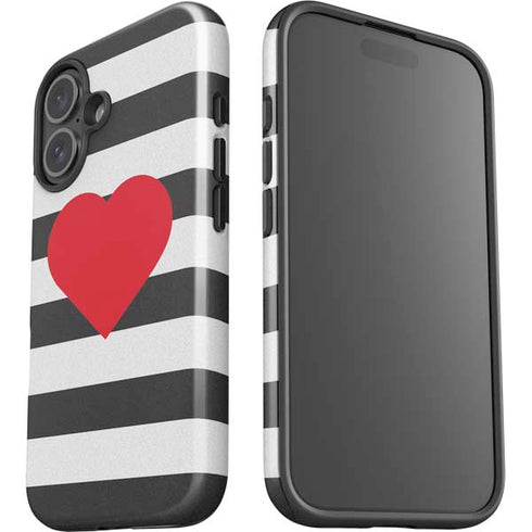 Black And White Striped Heart iPhone 16 Plus Impact Case