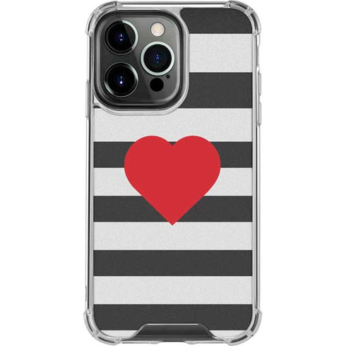 Black And White Striped Heart iPhone 16 Pro Clear Case