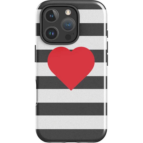 Black And White Striped Heart iPhone 16 Pro Impact Case