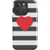 Black And White Striped Heart iPhone 16 Pro Impact Case