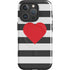 Black And White Striped Heart iPhone 16 Pro Magsafe Impact Case