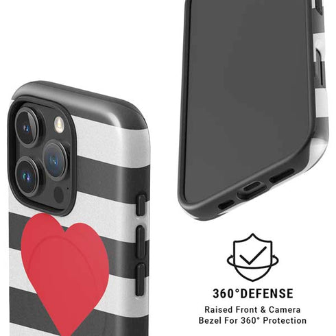 Black And White Striped Heart iPhone 16 Pro Magsafe Impact Case