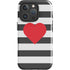 Black And White Striped Heart iPhone 16 Pro Max Impact Case