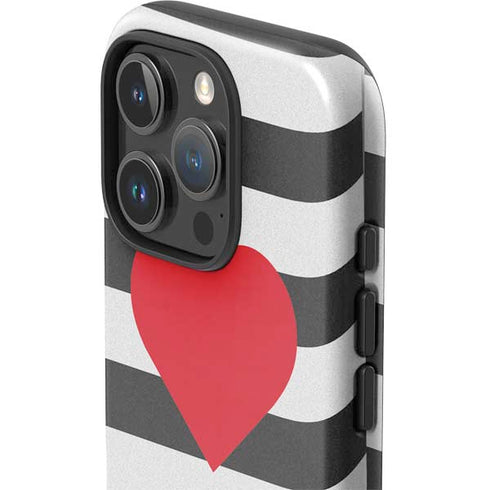 Black And White Striped Heart iPhone 16 Pro Max Impact Case