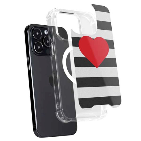 Black And White Striped Heart iPhone 16 Pro Max MagSafe Case