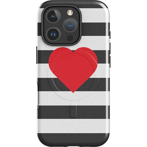 Black And White Striped Heart iPhone 16 Pro Max Magsafe Impact Case