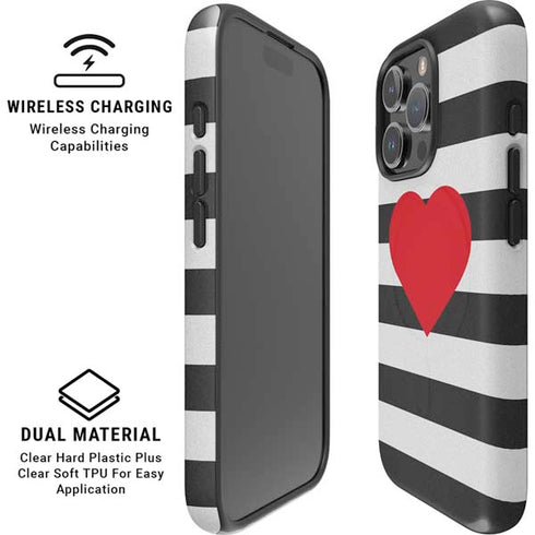 Black And White Striped Heart iPhone 16 Pro Max Magsafe Impact Case