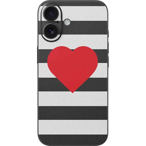 Black And White Striped Heart iPhone 16 Skin
