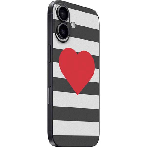 Black And White Striped Heart iPhone 16 Skin