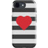 Black And White Striped Heart iPhone 16e Impact Case