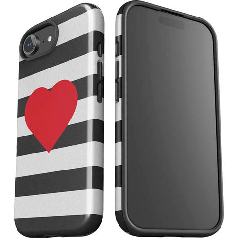 Black And White Striped Heart iPhone 16e Impact Case