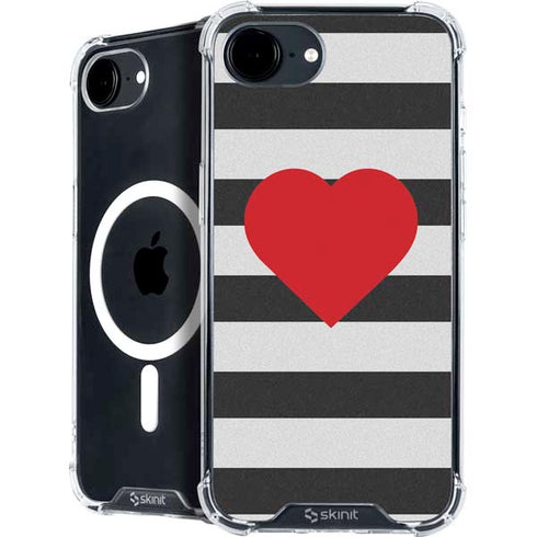 Black And White Striped Heart iPhone 16e MagSafe Case