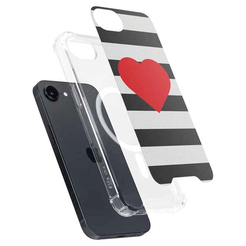 Black And White Striped Heart iPhone 16e MagSafe Case
