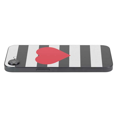 Black And White Striped Heart iPhone 16e Skin
