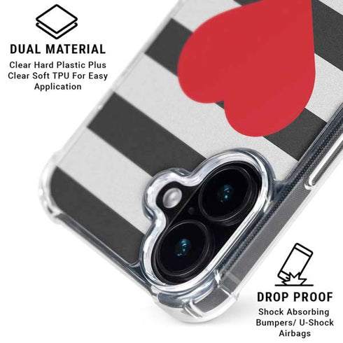 Black And White Striped Heart iPhone 17 Clear Case