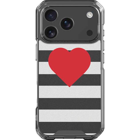 Black And White Striped Heart iPhone 18 Pro Clear Case