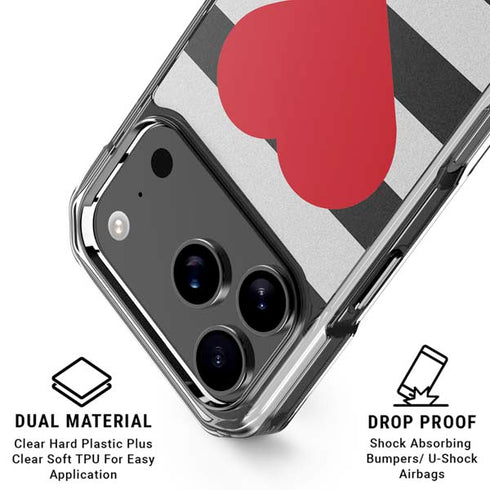 Black And White Striped Heart iPhone 18 Pro Clear Case