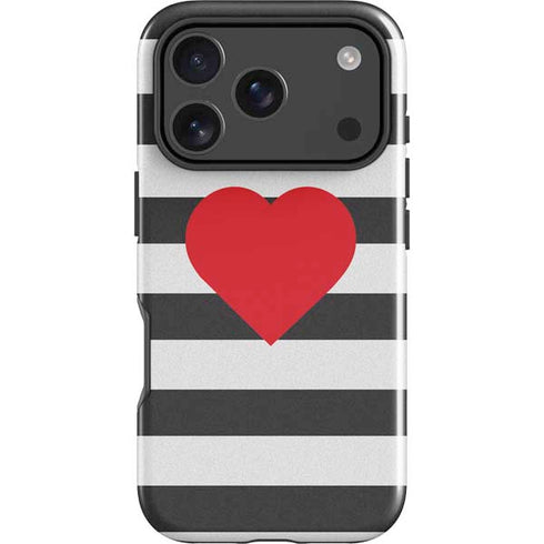 Black And White Striped Heart iPhone 18 Pro Impact Case