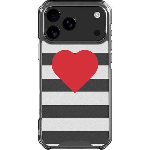 Black And White Striped Heart iPhone 18 Pro Max Clear Case