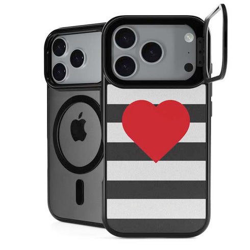 Black And White Striped Heart iPhone 18 Pro Max Kickstand Case