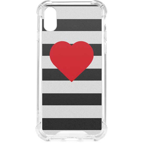 Black And White Striped Heart iPhone XS Clear Case