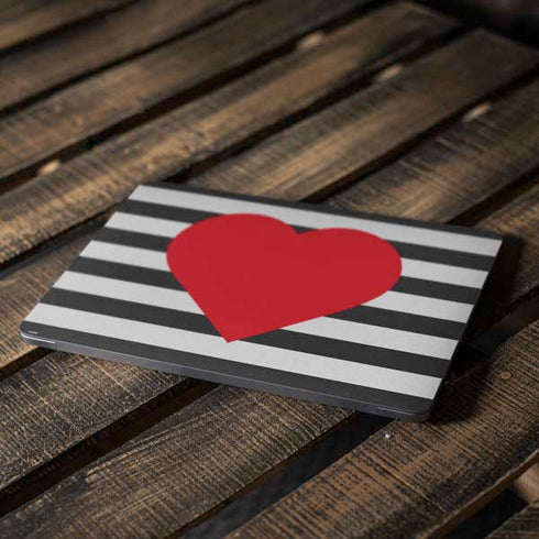 Black And White Striped Heart Apple MacBook Air Skin