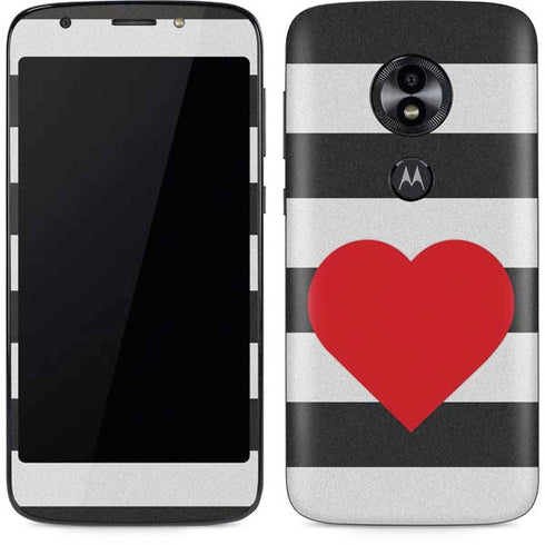 Black And White Striped Heart Moto E5 Play Skin