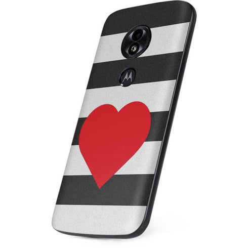 Black And White Striped Heart Moto E5 Play Skin