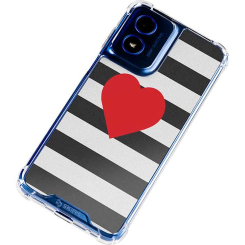 Black And White Striped Heart Moto G Play 4G (2024) Clear Case