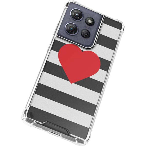 Black And White Striped Heart Moto G Play 5G (2025) Clear Case