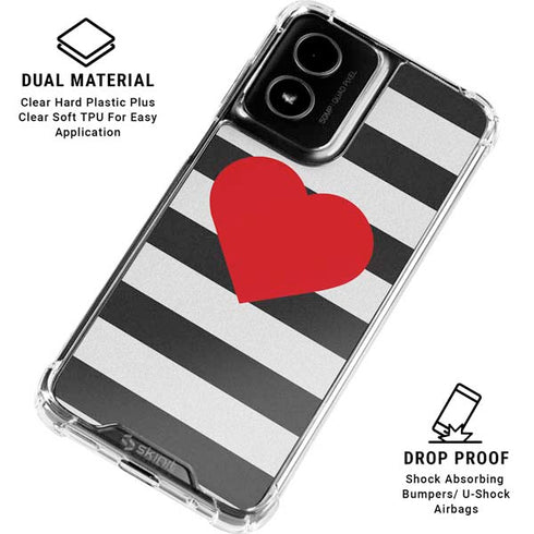 Black And White Striped Heart Moto G Power 5G (2024) Clear Case