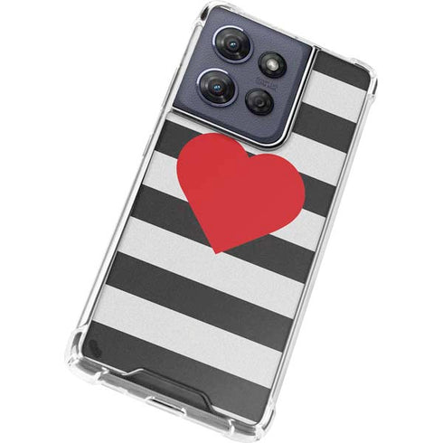 Black And White Striped Heart Moto G Power 5G (2025) Clear Case