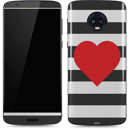 Black And White Striped Heart Moto G6 Skin