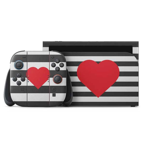 Black And White Striped Heart Nintendo Switch 2 (2025) with Joy-Con Skin