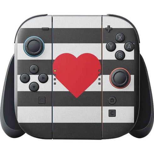 Black And White Striped Heart Nintendo Switch 2 (2025) with Joy-Con Skin
