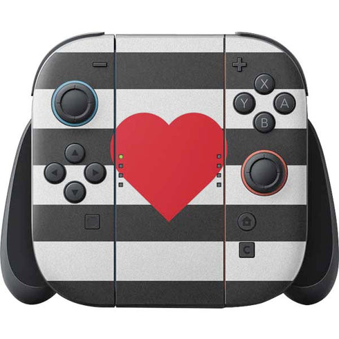 Black And White Striped Heart Nintendo Skins