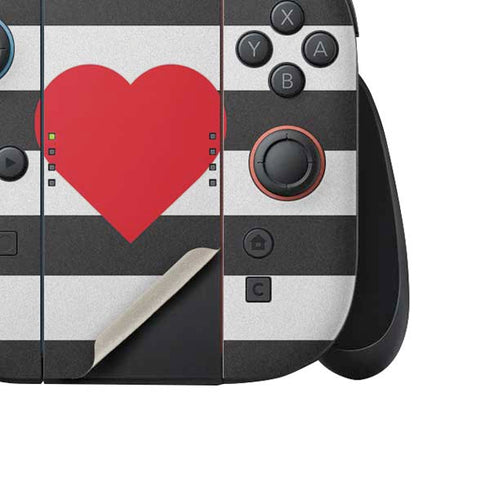 Black And White Striped Heart Nintendo Switch 2 (2025) Joy-Con Controller Skin