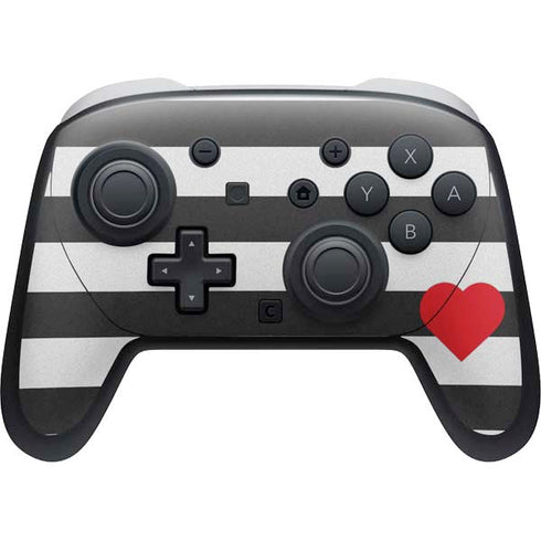 Black And White Striped Heart Nintendo Switch 2 (2025) Pro Controller Skin