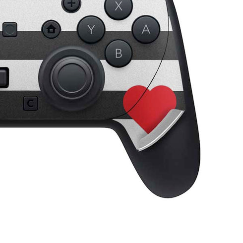 Black And White Striped Heart Nintendo Switch 2 (2025) Pro Controller Skin