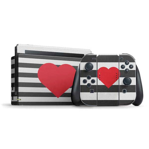 Black And White Striped Heart Nintendo Skins