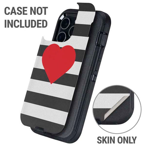 Black And White Striped Heart Otterbox Defender iPhone Skin
